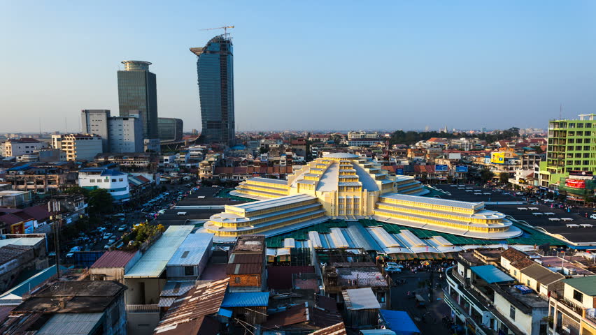 PHNOM PENH, CAMBODIA - JANUARY 16: Timelapse view of Phnom Penh Central Market.