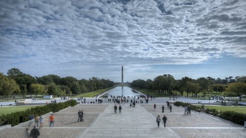 WASHINGTON D.C. - OCT 14: Timelapse of Tourists visiting Washington Lincoln Memorial with view to the Monument and Reflecting Pool on October 14, 2012 in Washington D.C., USA