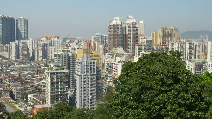 sunny day macau city rooftop cityscape guia lighthouse panorama 4k china