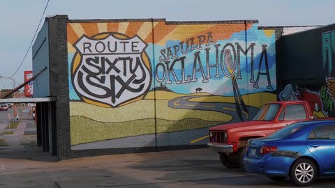 Beautiful wall at Route 66 in the city of Sapulpa Oklahoma - TULSA / OKLAHOMA - OCTOBER 15, 2017
