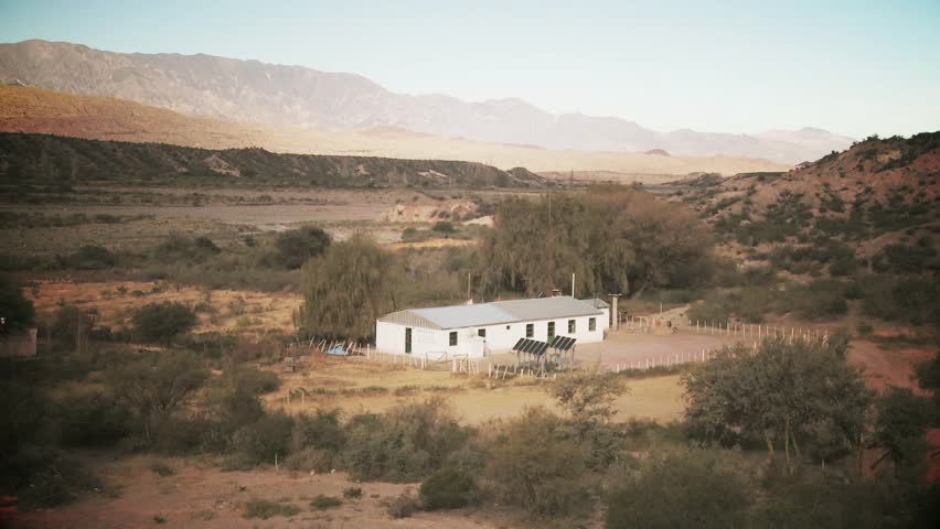 Solar Panels on a School in a Mountain Valley of the Argentine Altiplano. Zoom In.