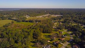 Lateral drone video video Tallahassee landscape and neighborhoods 4k 24p