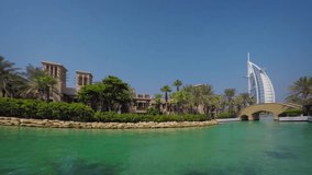 Artificial pond near Jumeirah Al Qasr hotel. UAE. UltraHD 4k video