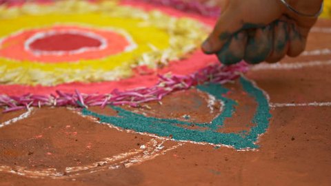 Making of Rangoli during Diwali festival Circa October 2017 스톡 비디오