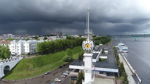 River station in Yaroslavl, Russia. Summer, before the storm