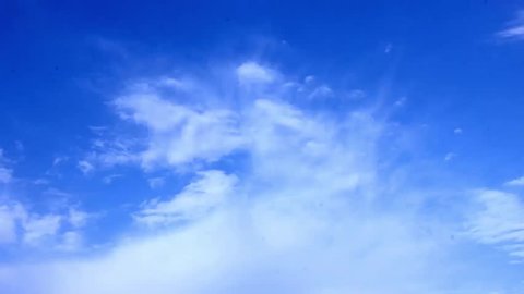 Clouds move in blue sky, cleat good weather. Summer sunny clear weather panoramic view, rolling, fluffy, puffy after rain dark season.  :FHD.