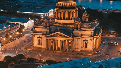 ST. PETERSBURG, RUSSIA - JULY, 2017: Night shot of Saint Isaac's Cathedral or Isaakievskiy Sobor in Saint Petersburg, Russia. 
