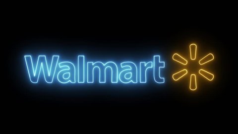 Walmart logo with neon lights. Editorial animation.