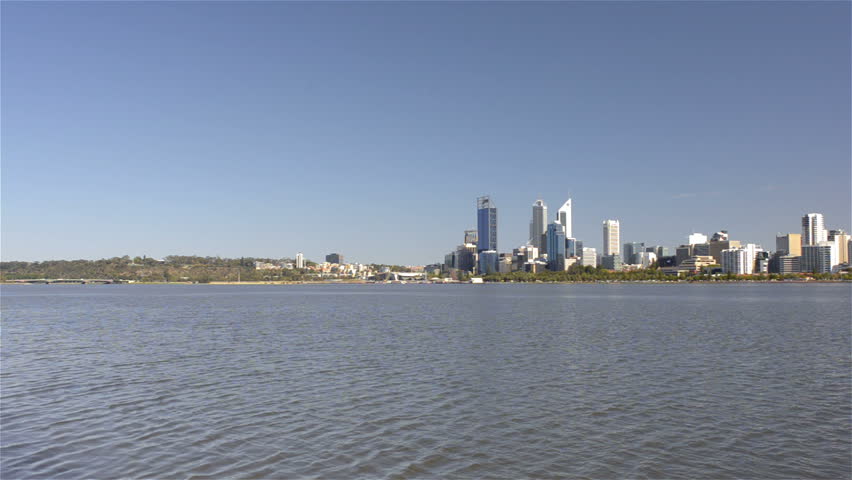 View of Perth City from across the Swan River on a clear spring day.