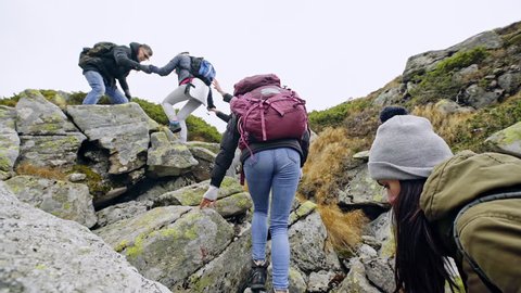 Group of hikers on a mountain.