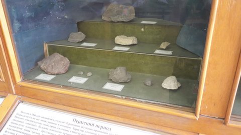 Odessa, Ukraine - 3th of July, 2017: 4K At the paleontological department of Odessa State university - Fossils of the permian period, S-log2
