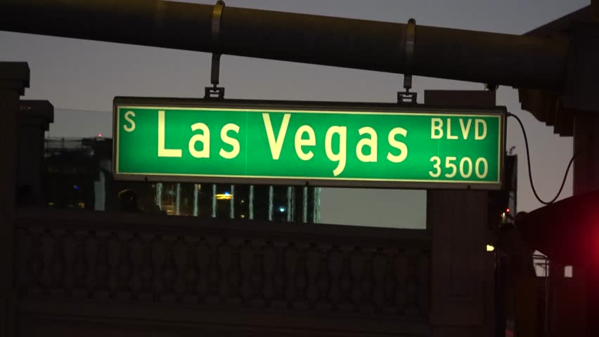 Street sign Las Vegas Boulevard by night - LAS VEGAS / NEVADA - OCTOBER 12, 2017
