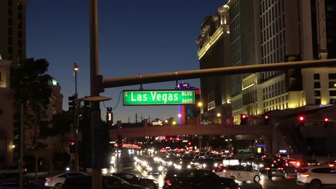 Street sign Las Vegas Boulevard by night - LAS VEGAS / NEVADA - OCTOBER 12, 2017