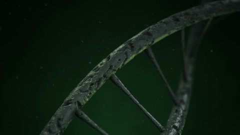 Animation rotation of model DNA spiral from glass and crystal, or with surface damage. Animation of seamless loop.