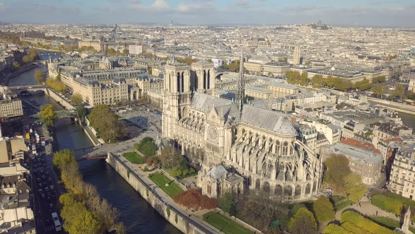 Cityscape of Paris. Aerial view of Notre Dame de Paris Cathedral Royalty-Free Stock Footage #32855257