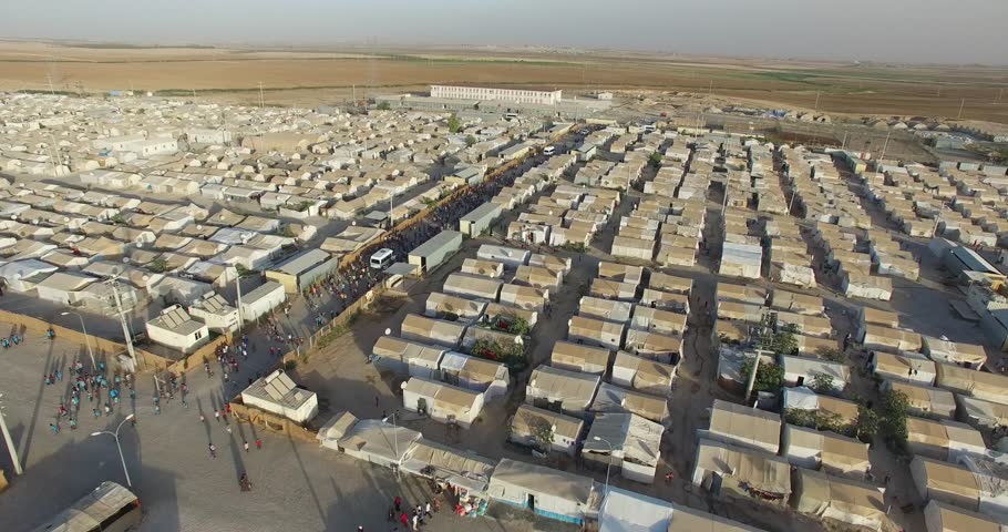 Aerial shot of  syrian refugees camp in Sanliurfa, Turkey. Royalty-Free Stock Footage #32860321