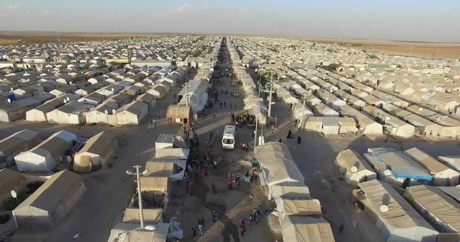 Aerial shot of  syrian refugees camp in Sanliurfa, Turkey. Royalty-Free Stock Footage #32860324