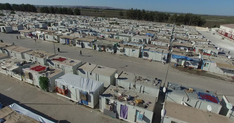 Aerial shot of  syrian refugees camp in Sanliurfa, Turkey. Royalty-Free Stock Footage #32860360
