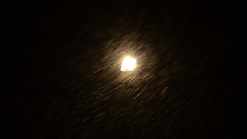 Snowstorm visible in night park lantern lights