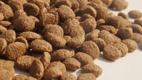 Close-up healthy pet pellets 4K 2160p 30fps UltraHD panning footage - Slow pan on pile of cat or dog dry food 3840X2160 UHD video