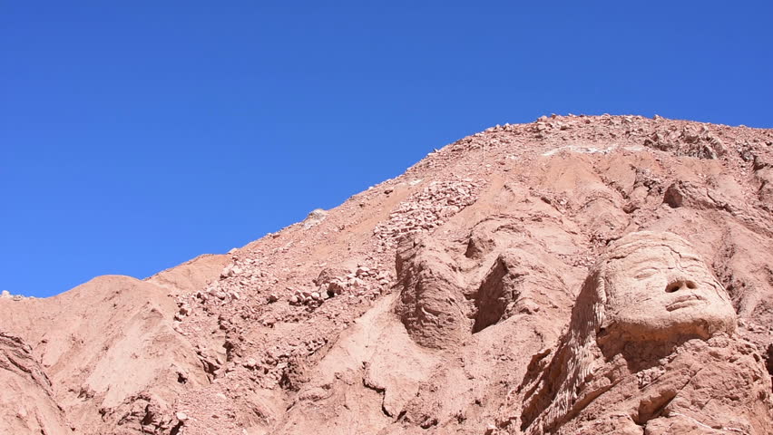 A stone face in the village of Pukarà de Quitor in Chile