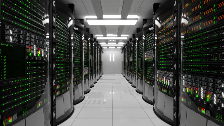 Modern working server room with rack servers. Cloud computing in datacenter, information storage, normal operation of computer with flashing green light indicators and server error with red indicators Royalty-Free Stock Footage #32875744