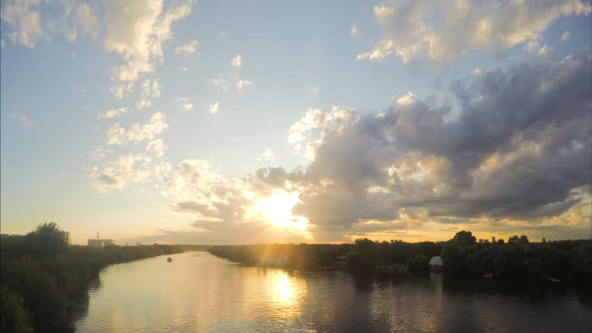 Sun And Sunset Over River And park Timelapse