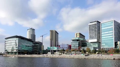 MANCHESTER, ENGLAND, 25TH OCTOBER 2017 : Timelapse of the new BBC buildings at MediaCityUK in Salford. 