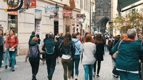 September 12, 2017 - Prague, Czech Republic: crowd of people strolling through the city's shopping streets