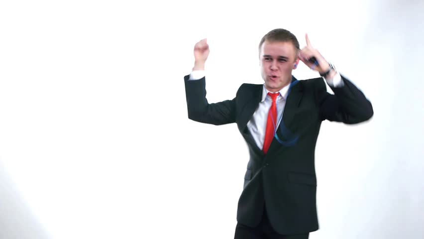 businessman dancing with headphones