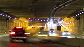 hd video of urban tunnel road time-lapse night scene
