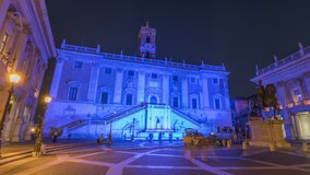 Piazza del Campidoglio Capitoline Hill in Rome City at night Hyperlapse video, Rome, Italy