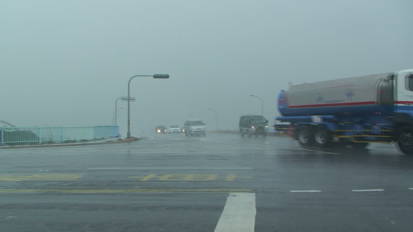 HUALIEN, TAIWAN - AUGUST 2009: Hurricane force wind and rain lashes Taiwan as