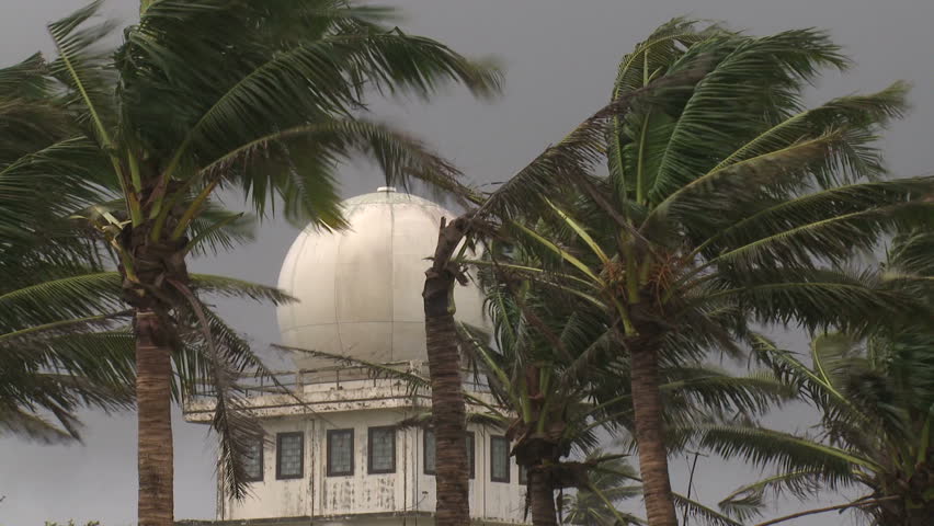 Tropical Storm Winds Blow Palm Trees And Doppler Radar Dome - Full HD 1920x1080