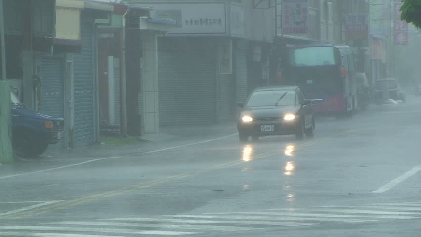 HUALIEN, TAIWAN - SEPTEMBER 2008: Typhoon Jangmi's torrential rain and wind lash