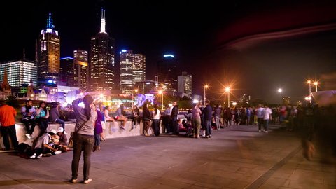 MELBOURNE- DECEMBER 31: crowds of people rushing around in south bank Melbourne, AUSTRALIA DECEMBER 31, 2012 (Time Lapse)