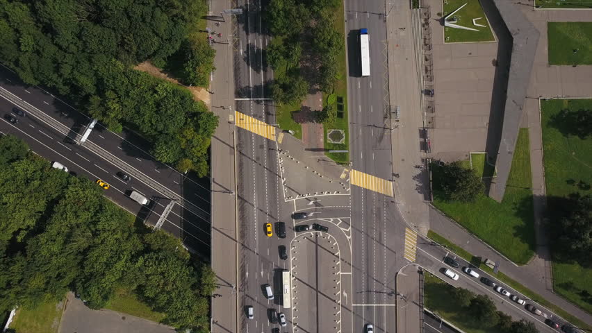 sunny day moscow city traffic street crossroad bridge aerial panorama 4k russia