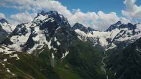 Flight over Mount Dombai, Caucasus, Russia. Republic of Karachay-Cherkessia