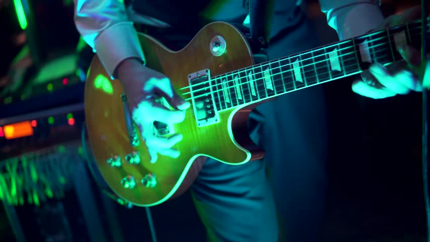 Lead Guitarist Live in a Band, Professional Guitar Playing Impressive Fast Solo. Performing at a Gig 4K