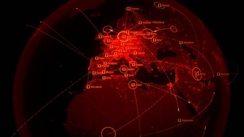 Battlefield Maps. Terror Plans. Bombs fly between Cities. World War 3. Nuclear Holocaust. City Names in English. 4k.