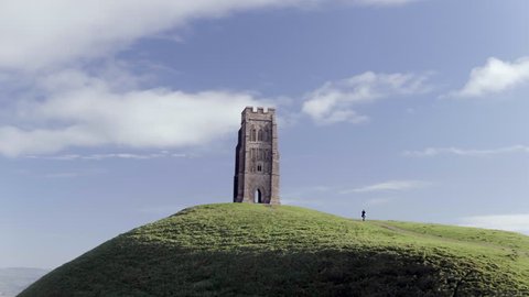 Aerial View of Glastonbury Tor and St Michael's Tower in Somerset, England