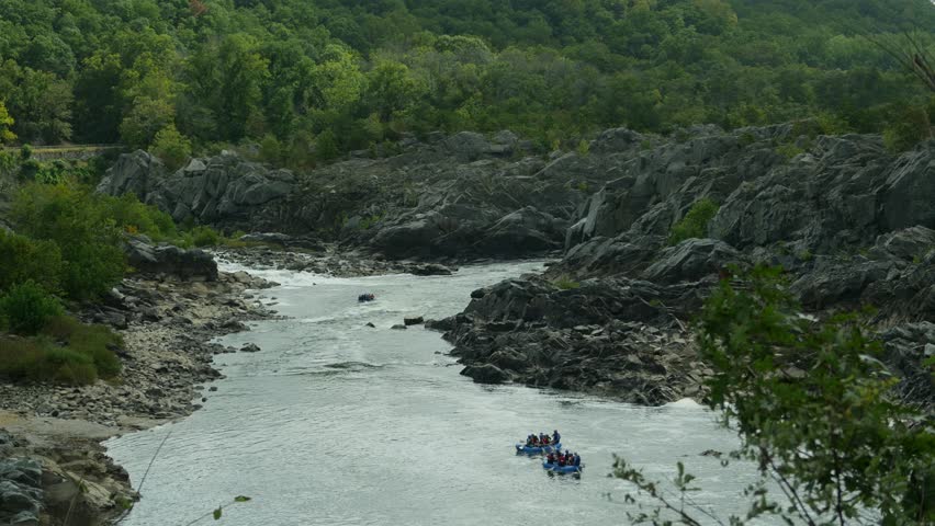 White water rafters navigating in Potomac river near Great Falls