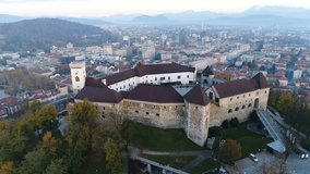 Ljubljana Castle footage Aerial View video in 4K, Slovenia
