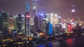 Aerial hyperlapse video of Shanghai at night
