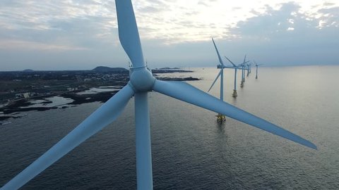 renewable energy generated from offshore wind turbines, Jeju island, South Korea