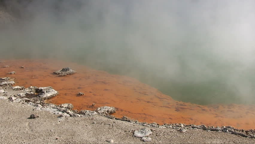 Steam from Colorful Orange Hot Springs