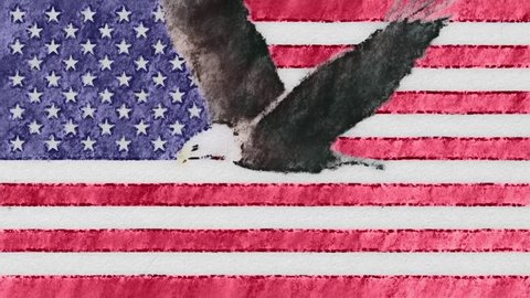 stop motion of drawn pastel USA flag with bald eagle fly cartoon animation seamless loop - new quality national patriotic colorful symbol video footage