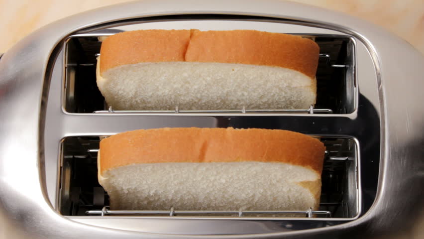 Overhead view of toast in toaster