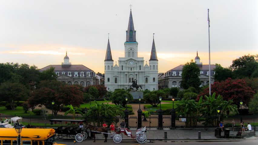 NEW ORLEANS - CIRCA JULY 2011: (Timelapse view) Jackson Square Cathedral, circa