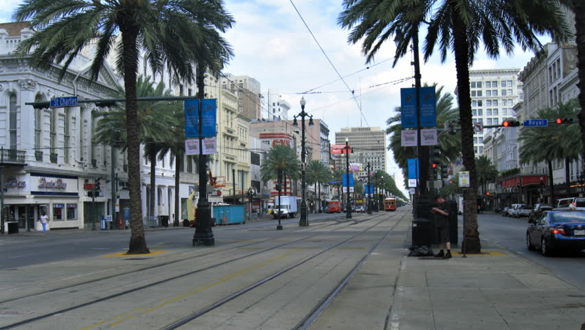 NEW ORLEANS - CIRCA JULY 2011: (Timelapse view) Downtown New Orleans Streetcars